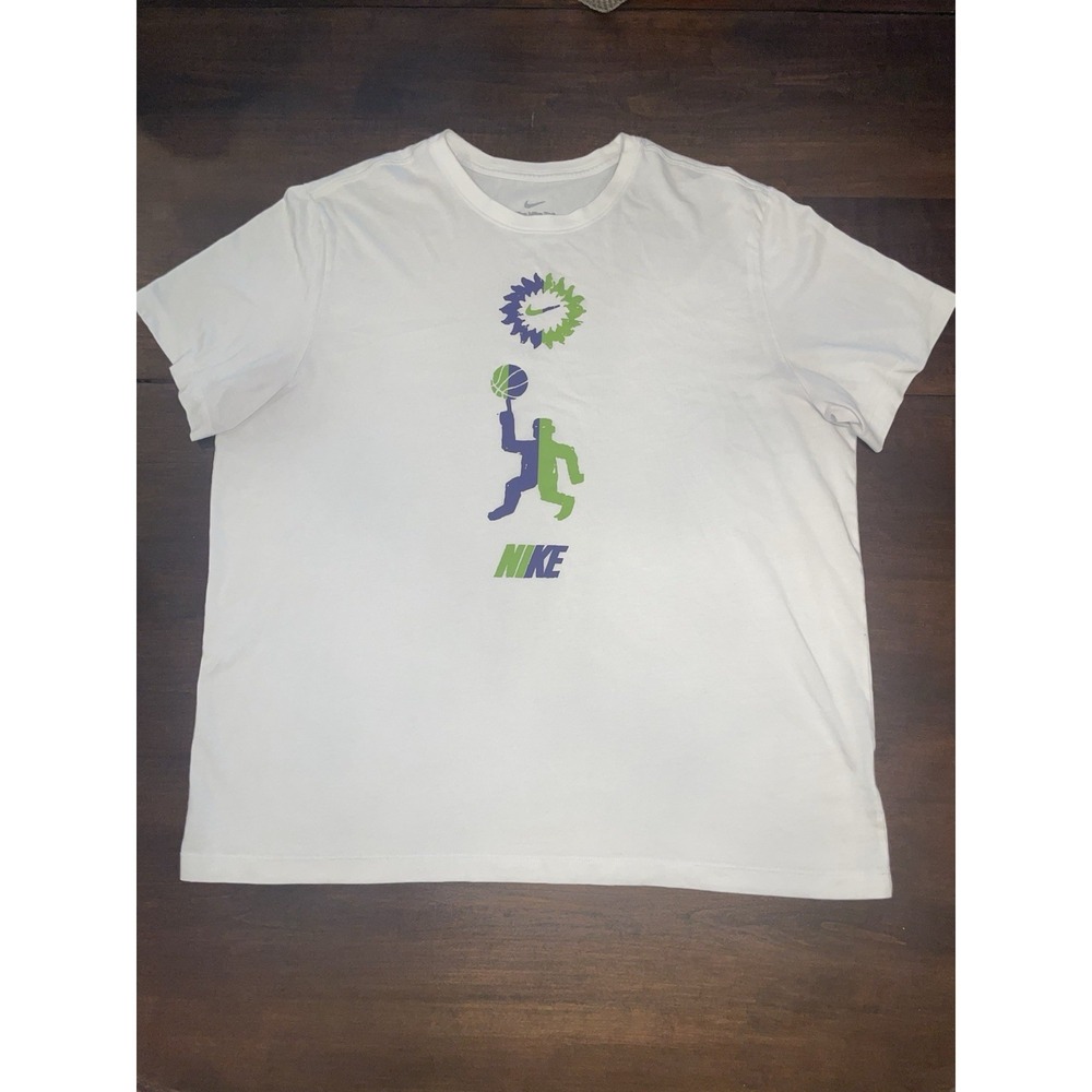 Nike Dri-Fit Festival Basketball Green Purple Graphic White T-Shirt Men's 2XL